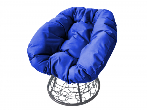 Кресло Пончик с ротангом синяя подушка