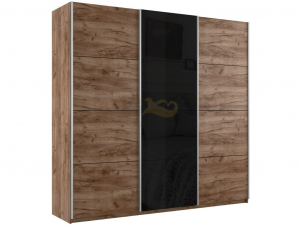 Шкаф-купе Прайм 3-х дверный 2100 ДСП/Стекло Черное/ДСП Крафт табачный