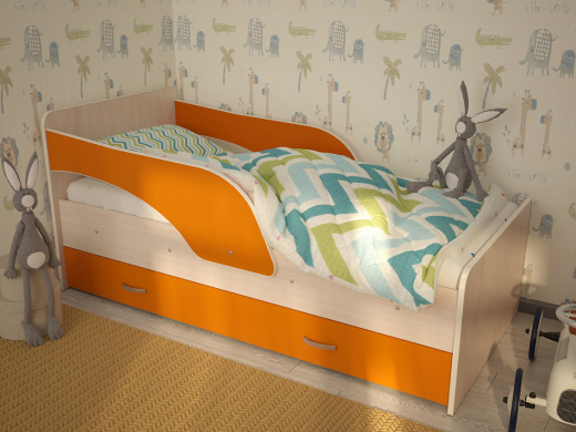 Кровать детская Максимка млечный дуб-оранж